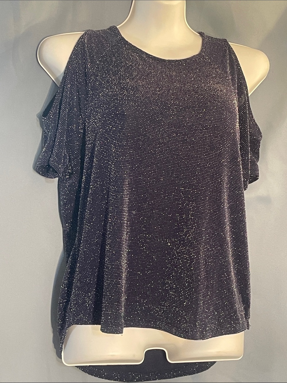 New Look Black Sparkle Cold-Shoulder Top